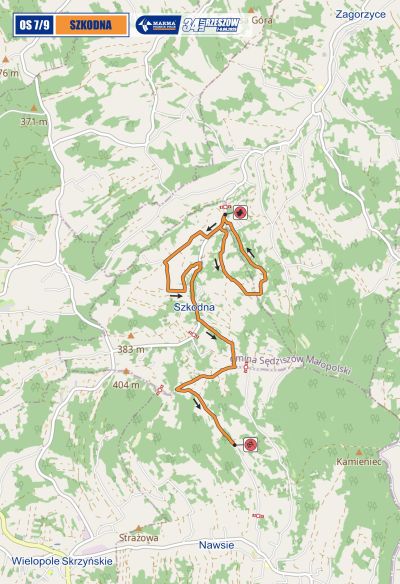 zdjecie trasy rajdu na odcinku w miejscowości Szkodna